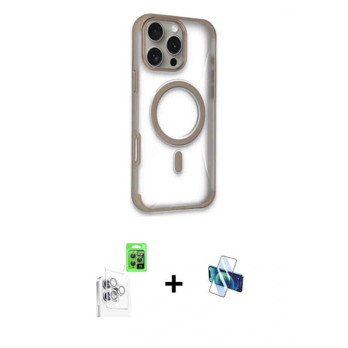 MARSİLYAN™- iPhone 16 Pro Kılıf Eksen Klasik Koleksiyonu - Siyah 3D Antistatik Seramik Nano Ekran Koruyucu + Raze Metal Kamera Lens - BZ