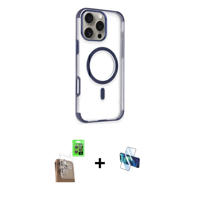 MARSİLYAN™- iPhone 16 Pro Kılıf Eksen Klasik Koleksiyonu - Siyah 3D Antistatik Seramik Nano Ekran Koruyucu + Raze Metal Kamera Lens - CLTM
