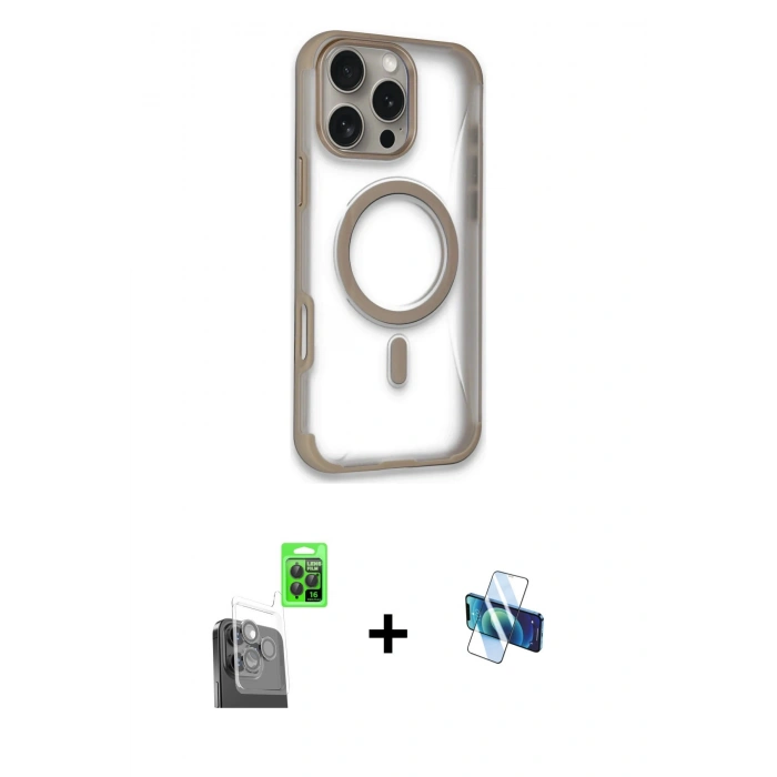 MARSİLYAN™- iPhone 16 Pro Kılıf Eksen Klasik Koleksiyonu - Siyah 3D Antistatik Seramik Nano Ekran Koruyucu + Raze Metal Kamera Lens - SH