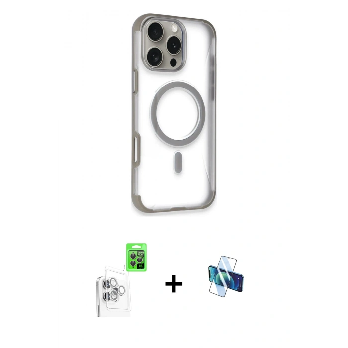 MARSİLYAN™- iPhone 16 Pro Kılıf Eksen Klasik Koleksiyonu - Siyah 3D Antistatik Seramik Nano Ekran Koruyucu + Raze Metal Kamera Lens - BZ