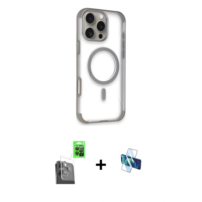 MARSİLYAN™- iPhone 16 Pro Kılıf Eksen Klasik Koleksiyonu - Siyah 3D Antistatik Seramik Nano Ekran Koruyucu + Raze Metal Kamera Lens - SH