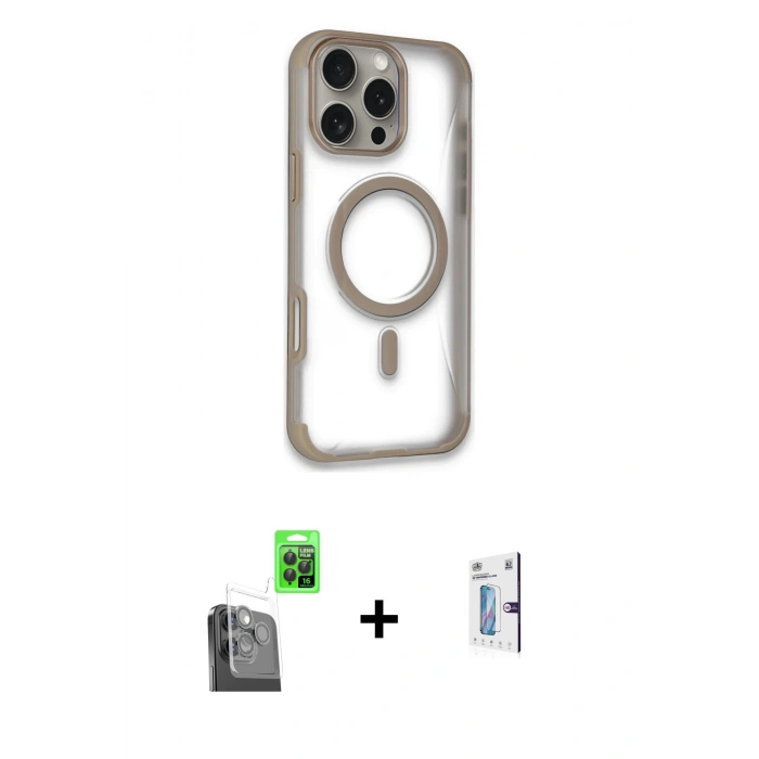 MARSİLYAN™- iPhone 16 Pro Kılıf Eksen Klasik Koleksiyonu - Siyah Bilvis 0.18mm Plus Cam Ekran Koruyucu + Raze Metal Kamera Lens - SH