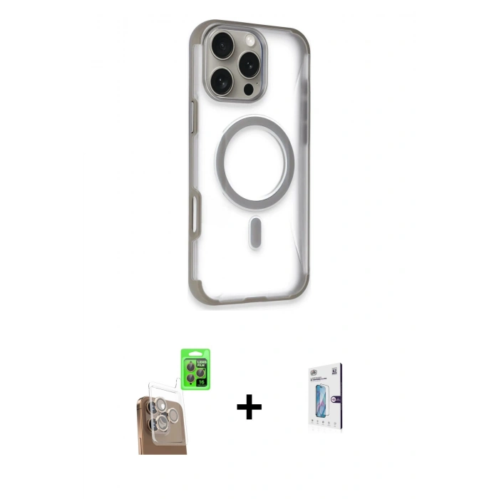 MARSİLYAN™- iPhone 16 Pro Kılıf Eksen Klasik Koleksiyonu - Siyah Bilvis 0.18mm Plus Cam Ekran Koruyucu + Raze Metal Kamera Lens - CLTM