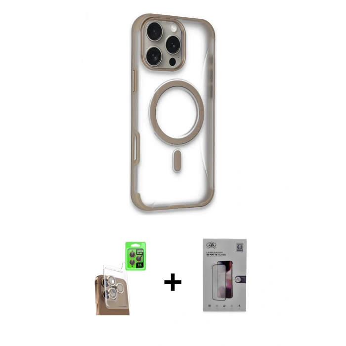 MARSİLYAN™- iPhone 16 Pro Kılıf Eksen Klasik Koleksiyonu - Siyah Bilvis 3D Mat Cam Ekran Koruyucu + Raze Metal Kamera Lens - CLTM