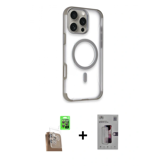 MARSİLYAN™- iPhone 16 Pro Kılıf Eksen Klasik Koleksiyonu - Siyah Bilvis 3D Mat Cam Ekran Koruyucu + Raze Metal Kamera Lens - CLTM