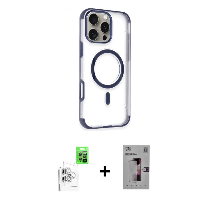 MARSİLYAN™- iPhone 16 Pro Kılıf Eksen Klasik Koleksiyonu - Siyah Bilvis 3D Mat Cam Ekran Koruyucu + Raze Metal Kamera Lens - BZ