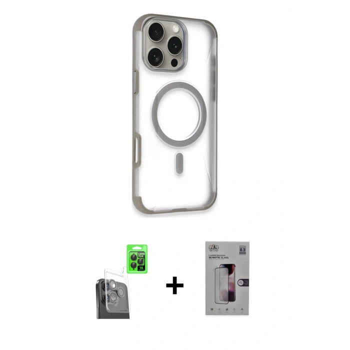 MARSİLYAN™- iPhone 16 Pro Kılıf Eksen Klasik Koleksiyonu - Siyah Bilvis 3D Mat Cam Ekran Koruyucu + Raze Metal Kamera Lens - SH