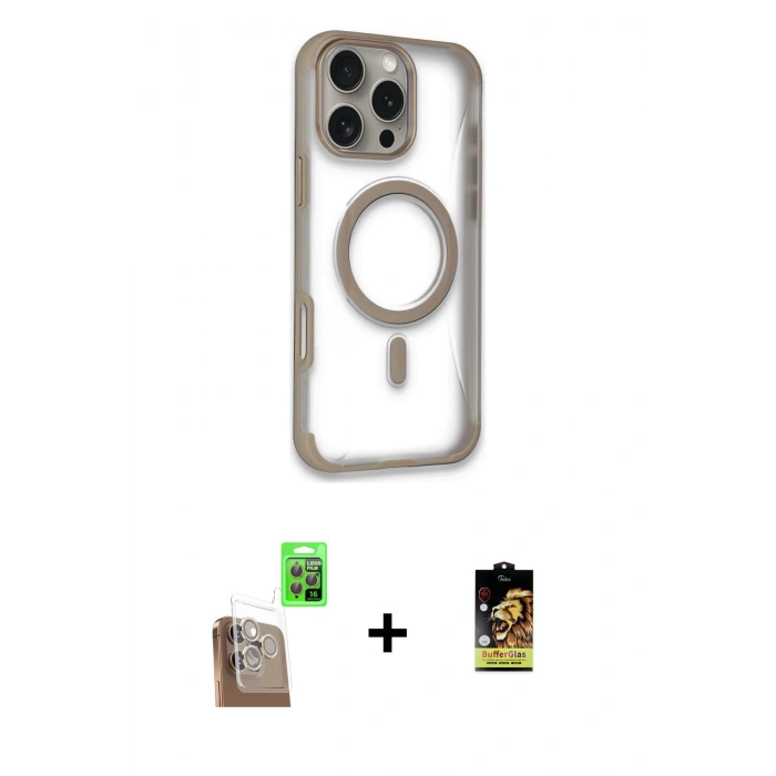 MARSİLYAN™- iPhone 16 Pro Kılıf Eksen Klasik Koleksiyonu - Siyah Buffer Cam Ekran Koruyucu + Raze Metal Kamera Lens - CLTM