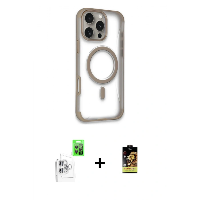 MARSİLYAN™- iPhone 16 Pro Kılıf Eksen Klasik Koleksiyonu - Siyah Buffer Cam Ekran Koruyucu + Raze Metal Kamera Lens - BZ