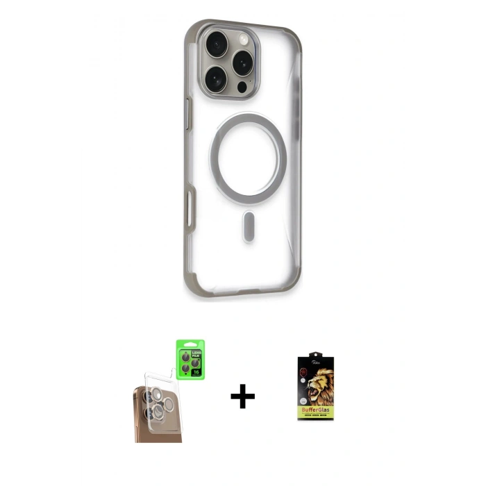 MARSİLYAN™- iPhone 16 Pro Kılıf Eksen Klasik Koleksiyonu - Siyah Buffer Cam Ekran Koruyucu + Raze Metal Kamera Lens - CLTM