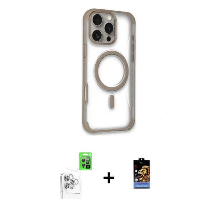 MARSİLYAN™- iPhone 16 Pro Kılıf Eksen Klasik Koleksiyonu - Siyah Buffer Hayalet Cam Ekran Koruyucu + Raze Metal Kamera Lens - BZ