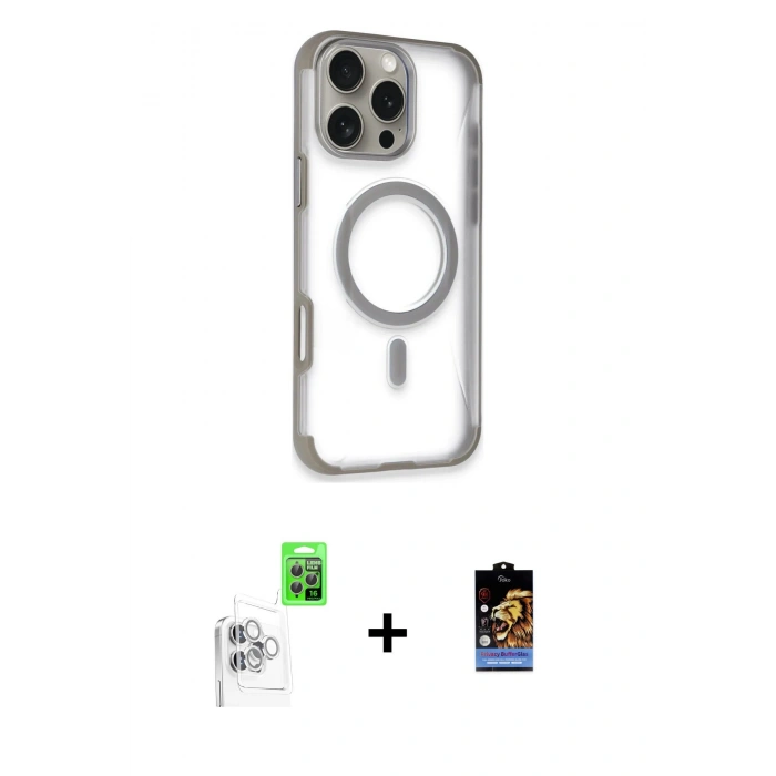 MARSİLYAN™- iPhone 16 Pro Kılıf Eksen Klasik Koleksiyonu - Siyah Buffer Hayalet Cam Ekran Koruyucu + Raze Metal Kamera Lens - BZ