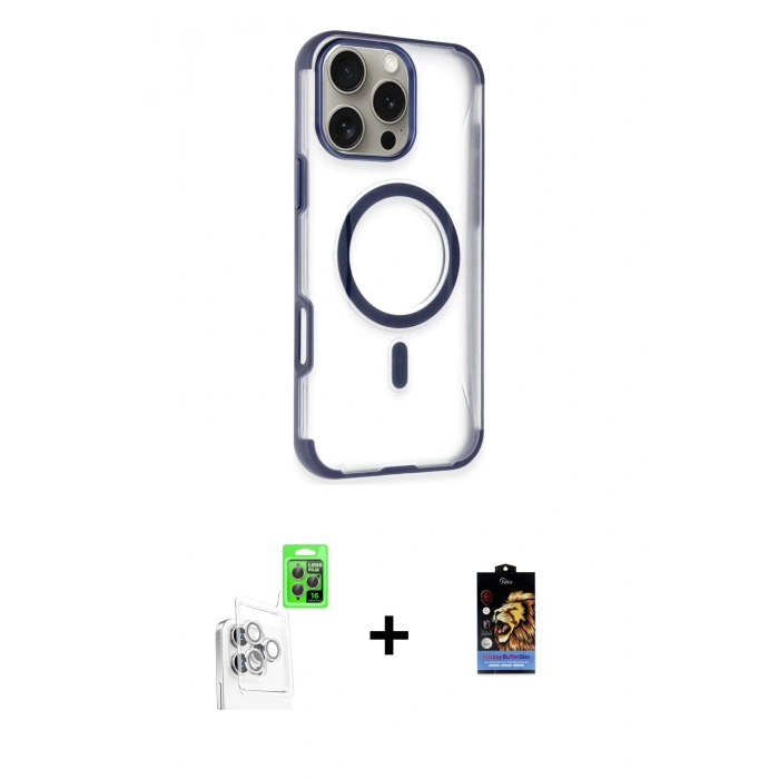 MARSİLYAN™- iPhone 16 Pro Kılıf Eksen Klasik Koleksiyonu - Siyah Buffer Hayalet Cam Ekran Koruyucu + Raze Metal Kamera Lens - BZ