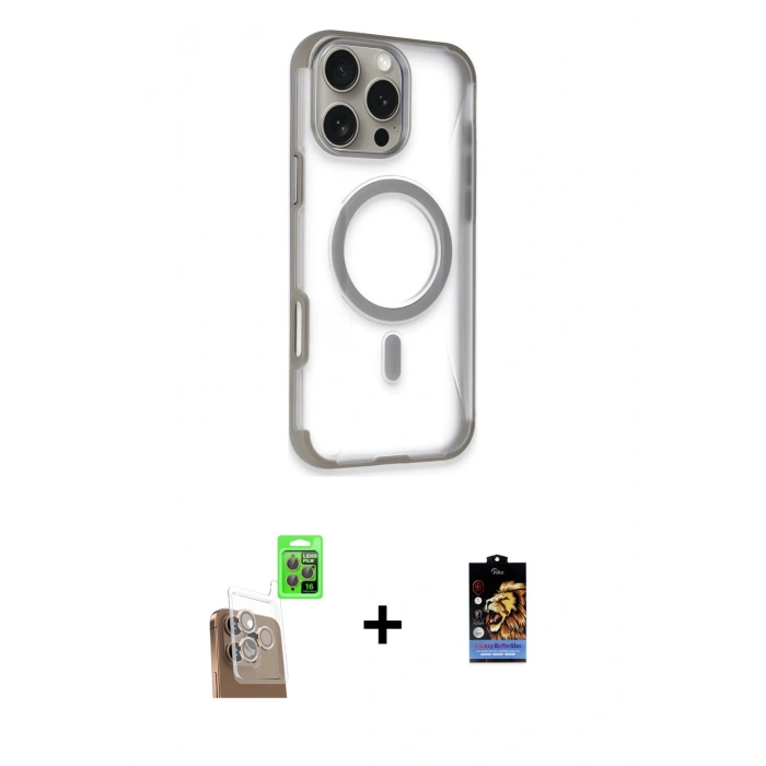 MARSİLYAN™- iPhone 16 Pro Kılıf Eksen Klasik Koleksiyonu - Siyah Buffer Hayalet Cam Ekran Koruyucu + Raze Metal Kamera Lens - CLTM
