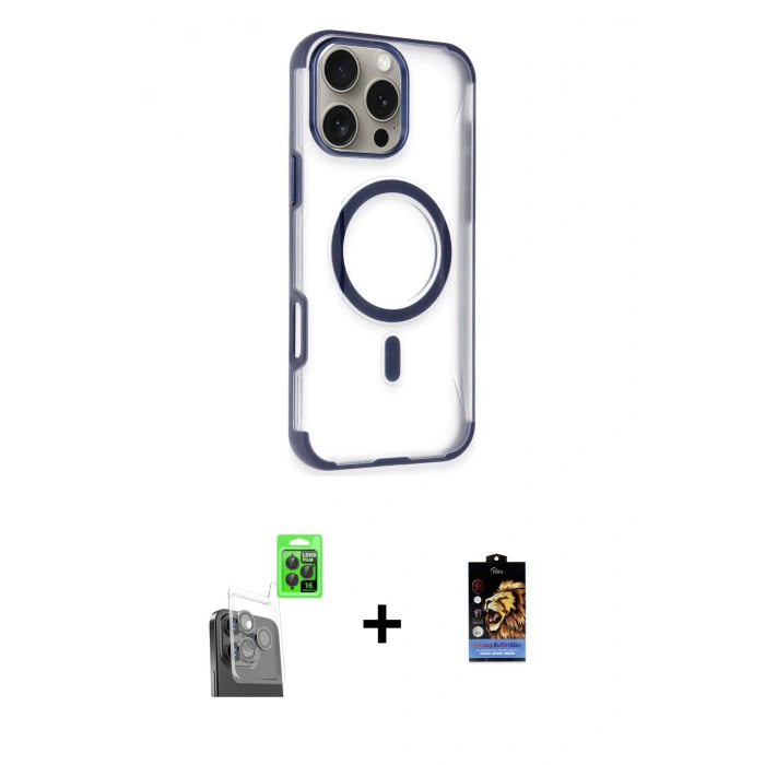 MARSİLYAN™- iPhone 16 Pro Kılıf Eksen Klasik Koleksiyonu - Siyah Buffer Hayalet Cam Ekran Koruyucu + Raze Metal Kamera Lens - SH