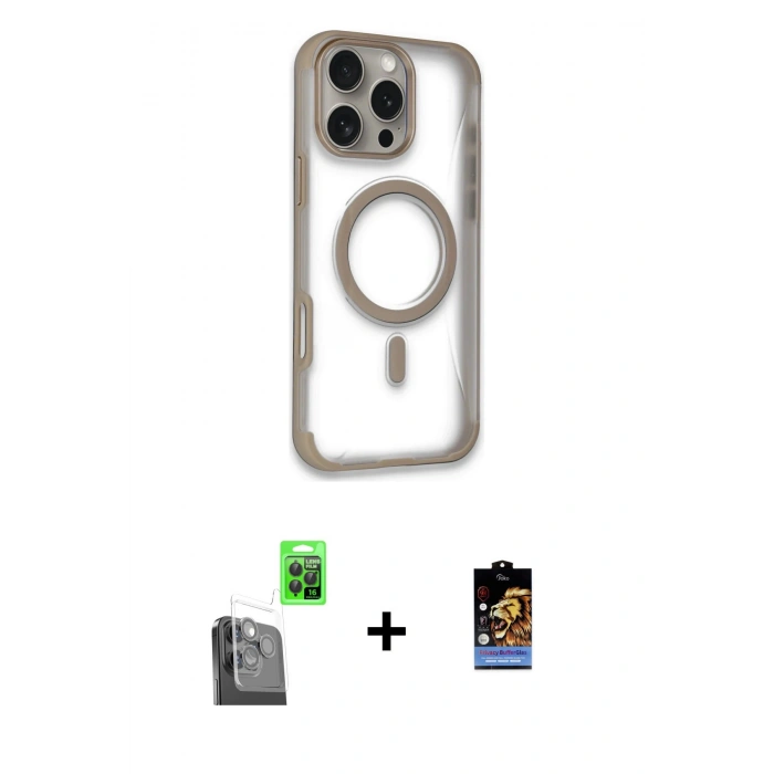 MARSİLYAN™- iPhone 16 Pro Kılıf Eksen Klasik Koleksiyonu - Siyah Buffer Hayalet Cam Ekran Koruyucu + Raze Metal Kamera Lens - SH