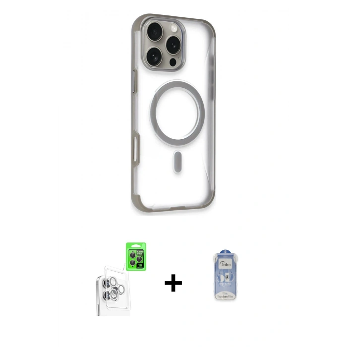 MARSİLYAN™- iPhone 16 Pro Kılıf Eksen Klasik Koleksiyonu - Siyah Joko Magic 5D Cam + Raze Metal Kamera Lens - BZ