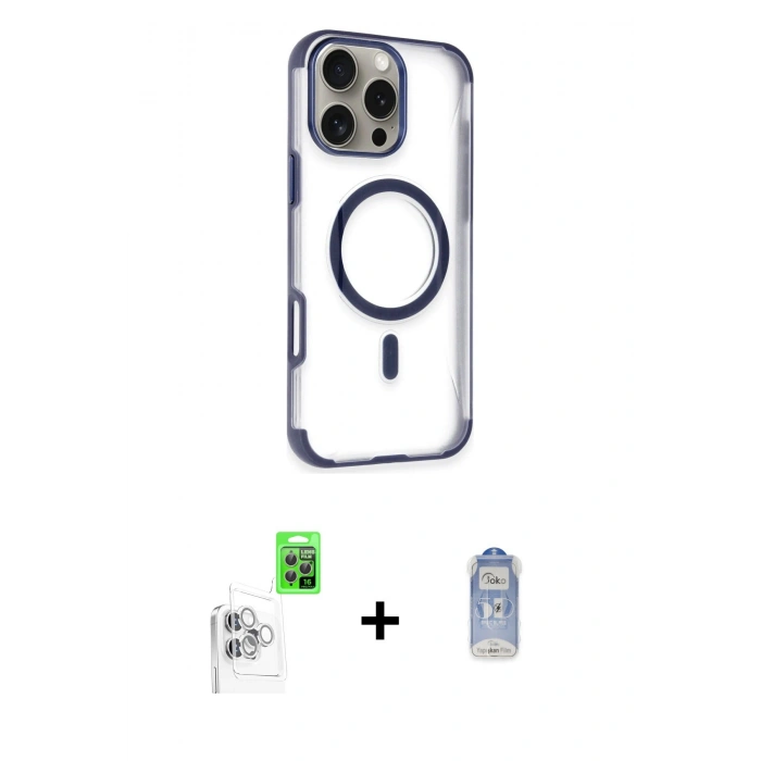MARSİLYAN™- iPhone 16 Pro Kılıf Eksen Klasik Koleksiyonu - Siyah Joko Magic 5D Cam + Raze Metal Kamera Lens - BZ