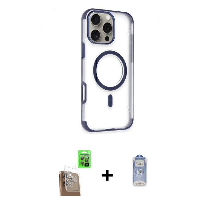 MARSİLYAN™- iPhone 16 Pro Kılıf Eksen Klasik Koleksiyonu - Siyah Joko Magic 5D Cam + Raze Metal Kamera Lens - CLTM