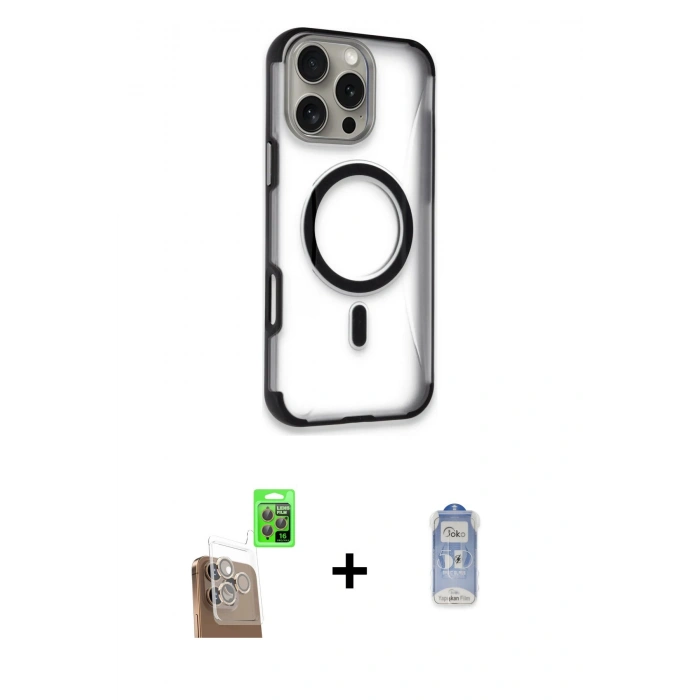 MARSİLYAN™- iPhone 16 Pro Kılıf Eksen Klasik Koleksiyonu - Siyah Joko Magic 5D Cam + Raze Metal Kamera Lens - CLTM