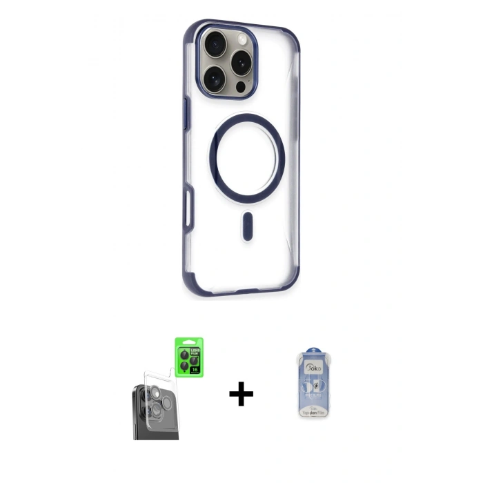 MARSİLYAN™- iPhone 16 Pro Kılıf Eksen Klasik Koleksiyonu - Siyah Joko Magic 5D Cam + Raze Metal Kamera Lens - SH