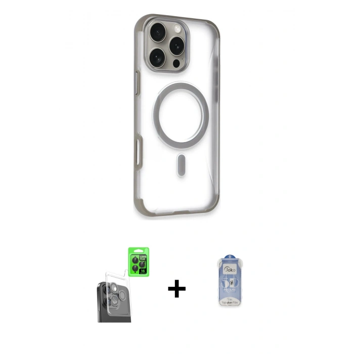 MARSİLYAN™- iPhone 16 Pro Kılıf Eksen Klasik Koleksiyonu - Siyah Joko Magic 5D Cam + Raze Metal Kamera Lens - SH