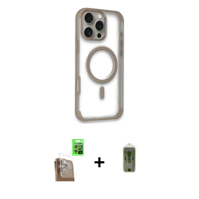 MARSİLYAN™- iPhone 16 Pro Kılıf Eksen Klasik Koleksiyonu - Siyah Joko Magic 5D Hayalet Cam + Çöl Titanyum Raze Metal Kamera Lens