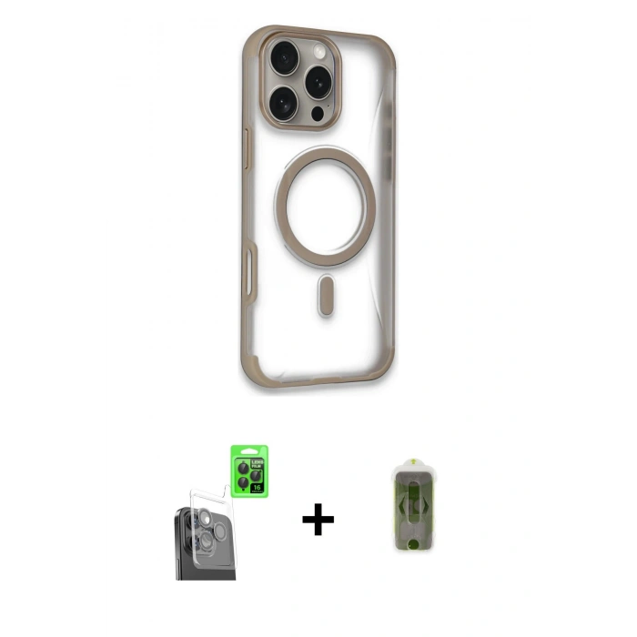 MARSİLYAN™- iPhone 16 Pro Kılıf Eksen Klasik Koleksiyonu - Siyah Joko Magic 5D Hayalet Cam + Raze Metal Kamera Lens - SH