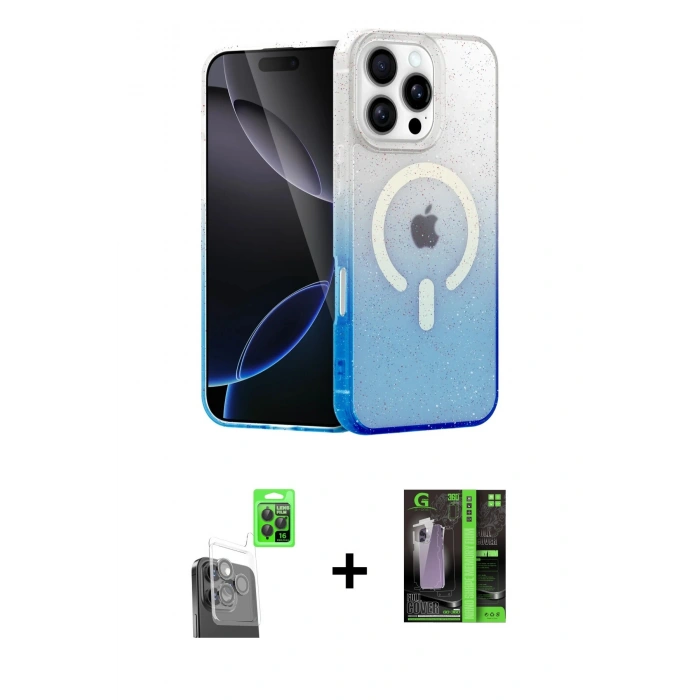 MARSİLYAN™- iPhone 16 Pro Kılıf Eksen Minimal Özel Seri - Şeffaf 360 Full Body Arka Koruyucu + Siyah Raze Metal Kamera Lens