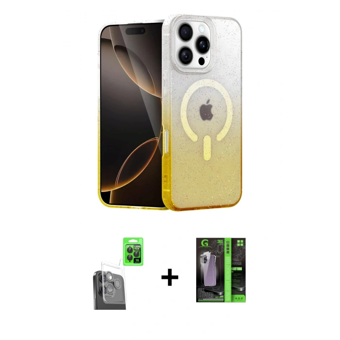 MARSİLYAN™- iPhone 16 Pro Kılıf Eksen Minimal Özel Seri - Şeffaf 360 Full Body Arka Koruyucu + Siyah Raze Metal Kamera Lens