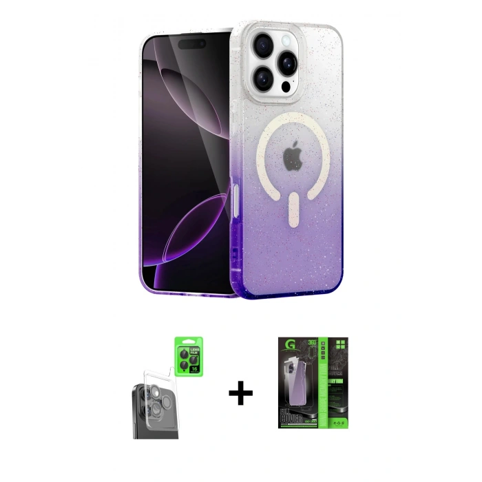 MARSİLYAN™- iPhone 16 Pro Kılıf Eksen Minimal Özel Seri - Şeffaf 360 Full Body Arka Koruyucu + Siyah Raze Metal Kamera Lens