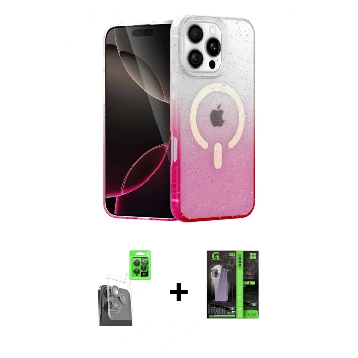 MARSİLYAN™- iPhone 16 Pro Kılıf Eksen Minimal Özel Seri - Şeffaf 360 Full Body Arka Koruyucu + Siyah Raze Metal Kamera Lens