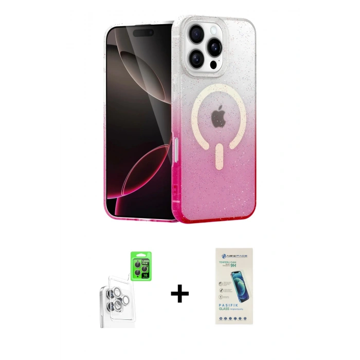 MARSİLYAN™- iPhone 16 Pro Kılıf Eksen Minimal Özel Seri - Şeffaf Pasifik Cam Ekran Koruyucu + Raze Metal Kamera Lens - BZ