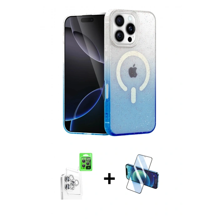 MARSİLYAN™- iPhone 16 Pro Kılıf Eksen Minimal Özel Seri - Siyah 3D Antistatik Cam Ekran Koruyucu + Raze Metal Kamera Lens - BZ