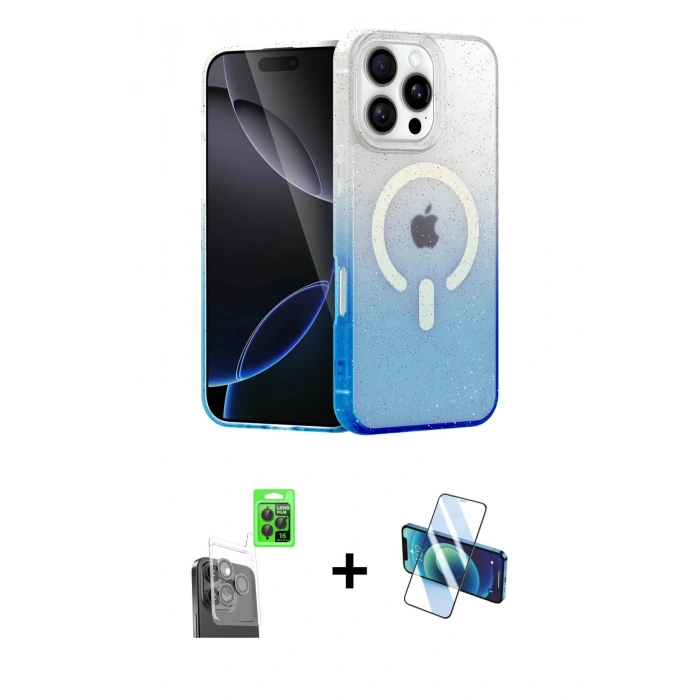 MARSİLYAN™- iPhone 16 Pro Kılıf Eksen Minimal Özel Seri - Siyah 3D Antistatik Cam Ekran Koruyucu + Raze Metal Kamera Lens - SH