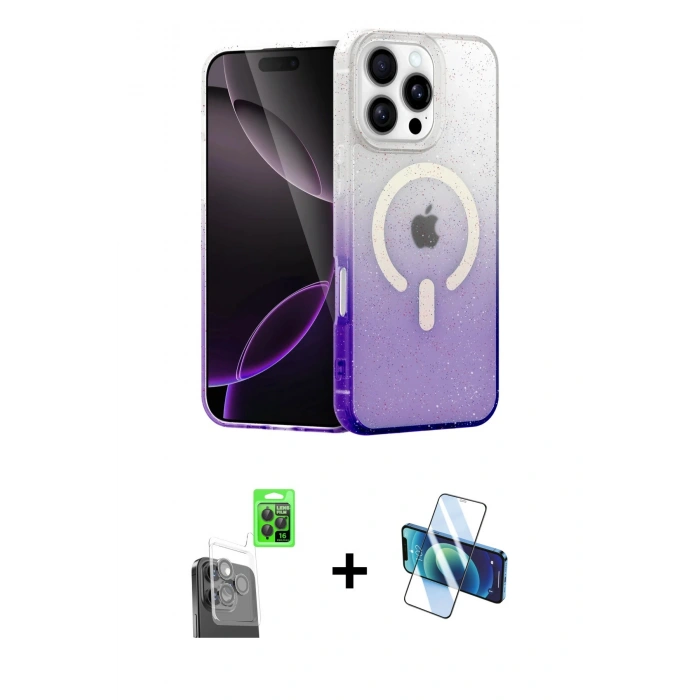 MARSİLYAN™- iPhone 16 Pro Kılıf Eksen Minimal Özel Seri - Siyah 3D Antistatik Cam Ekran Koruyucu + Raze Metal Kamera Lens - SH