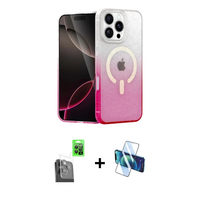 MARSİLYAN™- iPhone 16 Pro Kılıf Eksen Minimal Özel Seri - Siyah 3D Antistatik Cam Ekran Koruyucu + Raze Metal Kamera Lens - SH