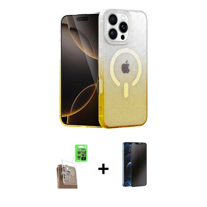 MARSİLYAN™- iPhone 16 Pro Kılıf Eksen Minimal Özel Seri - Siyah 3D Antistatik Hayalet Cam Ekran Koruyucu + Raze Metal Kamera Lens - CLTM