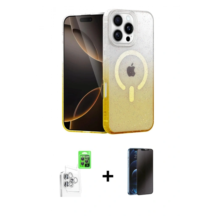 MARSİLYAN™- iPhone 16 Pro Kılıf Eksen Minimal Özel Seri - Siyah 3D Antistatik Hayalet Cam Ekran Koruyucu + Raze Metal Kamera Lens - BZ