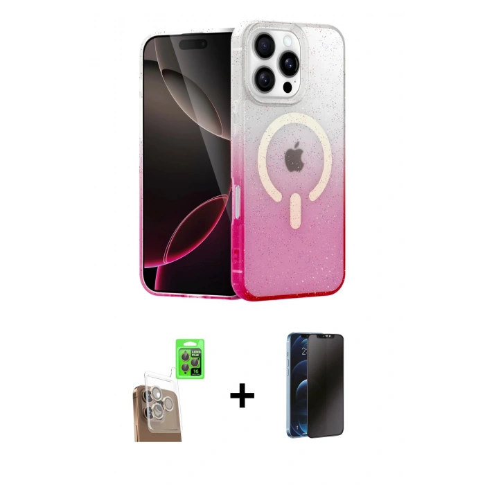 MARSİLYAN™- iPhone 16 Pro Kılıf Eksen Minimal Özel Seri - Siyah 3D Antistatik Hayalet Cam Ekran Koruyucu + Raze Metal Kamera Lens - CLTM