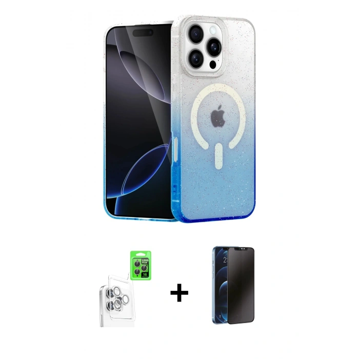 MARSİLYAN™- iPhone 16 Pro Kılıf Eksen Minimal Özel Seri - Siyah 3D Antistatik Hayalet Cam Ekran Koruyucu + Raze Metal Kamera Lens - BZ
