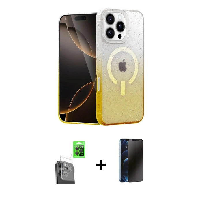 MARSİLYAN™- iPhone 16 Pro Kılıf Eksen Minimal Özel Seri - Siyah 3D Antistatik Hayalet Cam Ekran Koruyucu + Raze Metal Kamera Lens - SH