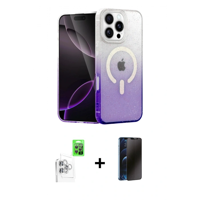 MARSİLYAN™- iPhone 16 Pro Kılıf Eksen Minimal Özel Seri - Siyah 3D Antistatik Hayalet Cam Ekran Koruyucu + Raze Metal Kamera Lens - BZ
