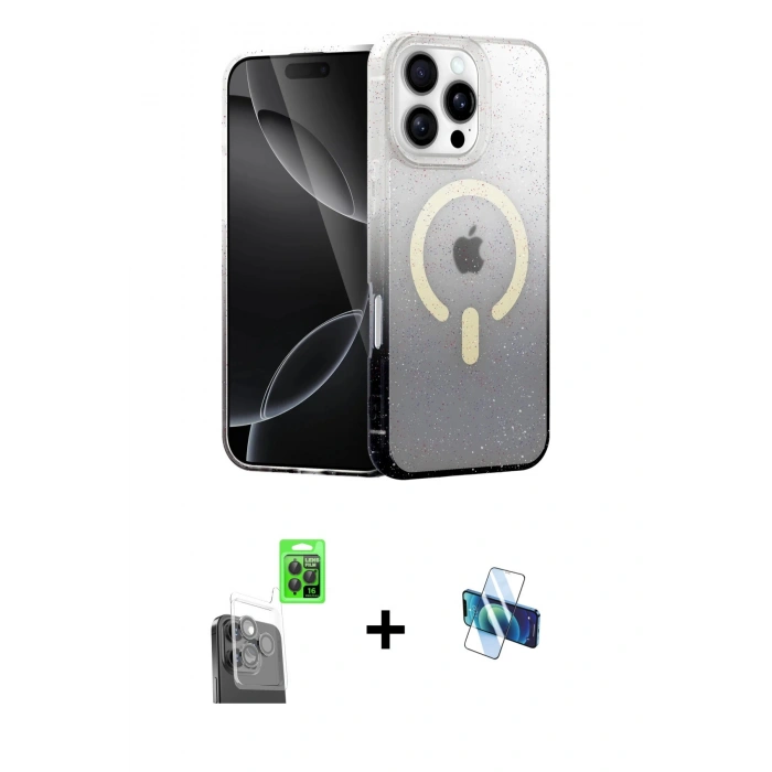 MARSİLYAN™- iPhone 16 Pro Kılıf Eksen Minimal Özel Seri - Siyah 3D Antistatik Seramik Nano Ekran Koruyucu + Raze Metal Kamera Lens - SH