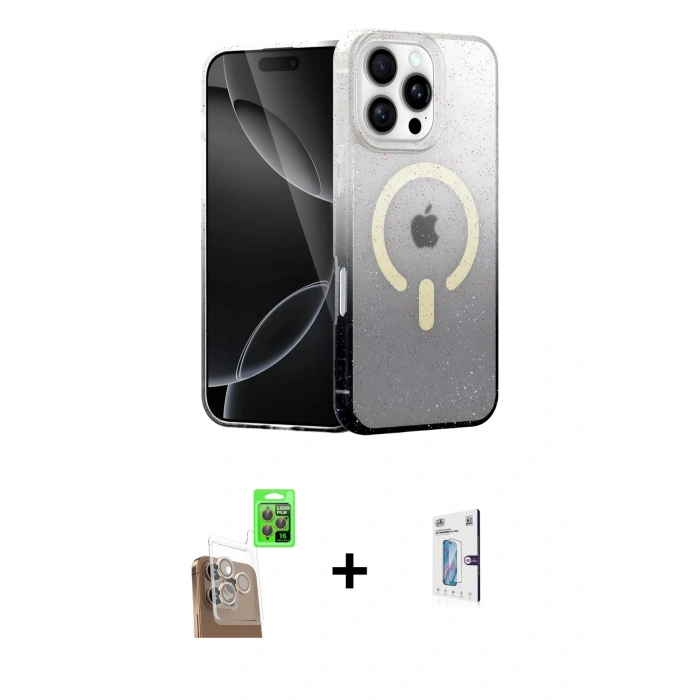 MARSİLYAN™- iPhone 16 Pro Kılıf Eksen Minimal Özel Seri - Siyah Bilvis 0.18mm Plus Cam Ekran Koruyucu + Raze Metal Kamera Lens - CLTM