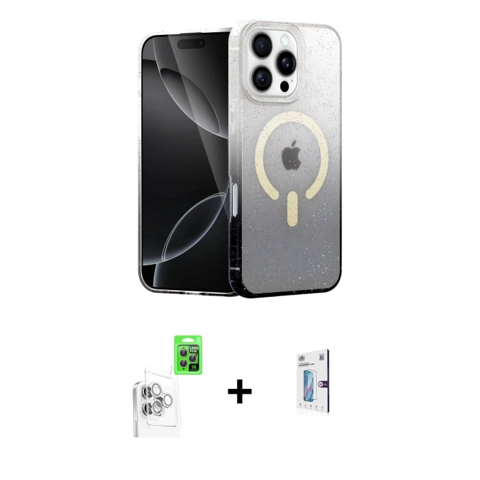 MARSİLYAN™- iPhone 16 Pro Kılıf Eksen Minimal Özel Seri - Siyah Bilvis 0.18mm Plus Cam Ekran Koruyucu + Raze Metal Kamera Lens - BZ