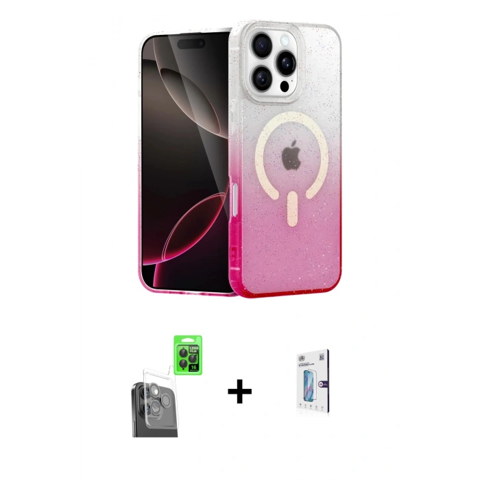 MARSİLYAN™- iPhone 16 Pro Kılıf Eksen Minimal Özel Seri - Siyah Bilvis 0.18mm Plus Cam Ekran Koruyucu + Raze Metal Kamera Lens - SH