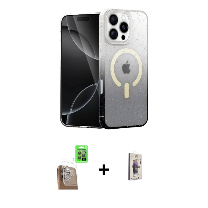 MARSİLYAN™- iPhone 16 Pro Kılıf Eksen Minimal Özel Seri - Siyah Bilvis 3D Cam Ekran Koruyucu + Raze Metal Kamera Lens - CLTM