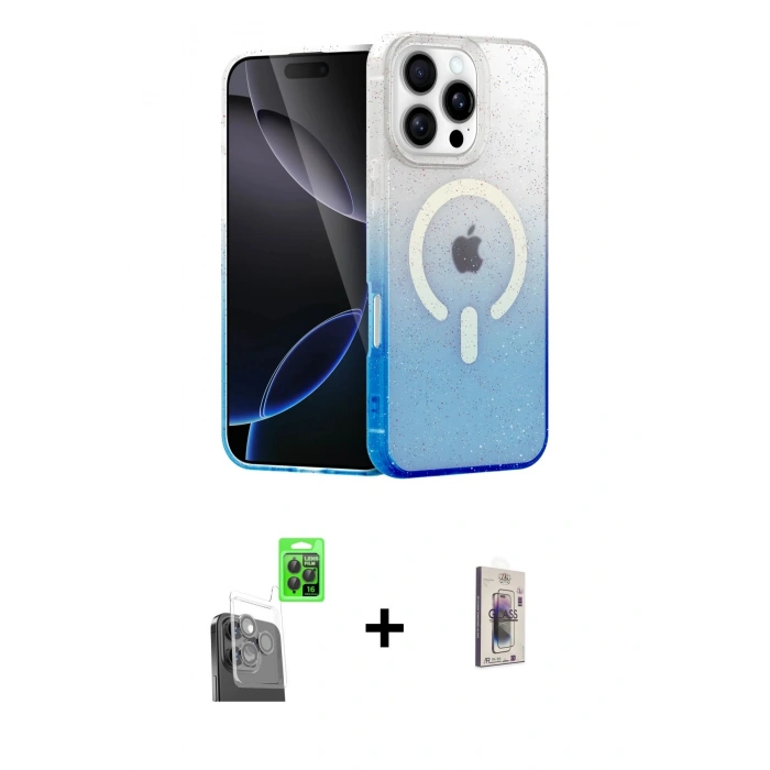 MARSİLYAN™- iPhone 16 Pro Kılıf Eksen Minimal Özel Seri - Siyah Bilvis 3D Cam Ekran Koruyucu + Raze Metal Kamera Lens - SH