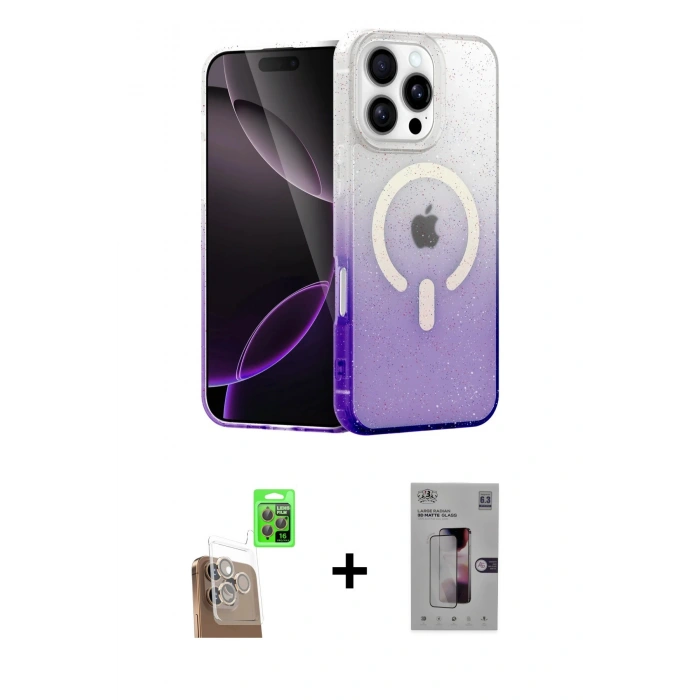 MARSİLYAN™- iPhone 16 Pro Kılıf Eksen Minimal Özel Seri - Siyah Bilvis 3D Mat Cam Ekran Koruyucu + Raze Metal Kamera Lens - CLTM
